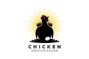 houdende kip logo ontwerp, kip boerderij, kip logo met silhouet zittend in nest vector