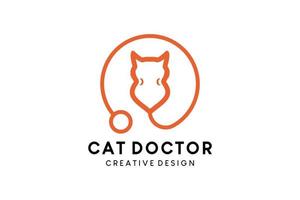kat dokter logo ontwerp met stethoscoop en kat mengsel concept in lijnen vector