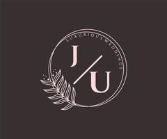 ju initialen brief bruiloft monogram logos sjabloon, hand- getrokken modern minimalistisch en bloemen Sjablonen voor uitnodiging kaarten, opslaan de datum, elegant identiteit. vector