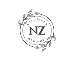 nz initialen brief bruiloft monogram logos sjabloon, hand- getrokken modern minimalistisch en bloemen Sjablonen voor uitnodiging kaarten, opslaan de datum, elegant identiteit. vector