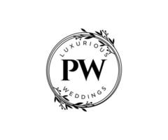 pw initialen brief bruiloft monogram logos sjabloon, hand- getrokken modern minimalistisch en bloemen Sjablonen voor uitnodiging kaarten, opslaan de datum, elegant identiteit. vector