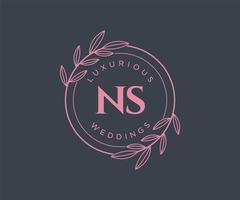 NS initialen brief bruiloft monogram logos sjabloon, hand- getrokken modern minimalistisch en bloemen Sjablonen voor uitnodiging kaarten, opslaan de datum, elegant identiteit. vector