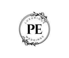 pe initialen brief bruiloft monogram logos sjabloon, hand- getrokken modern minimalistisch en bloemen Sjablonen voor uitnodiging kaarten, opslaan de datum, elegant identiteit. vector