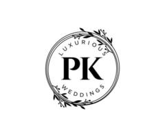 pk initialen brief bruiloft monogram logos sjabloon, hand- getrokken modern minimalistisch en bloemen Sjablonen voor uitnodiging kaarten, opslaan de datum, elegant identiteit. vector