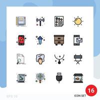 16 vlak kleur gevulde lijn concept voor websites mobiel en apps navigatie kaart pijlen zon verslag doen van bewerkbare creatief vector ontwerp elementen