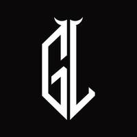 gl logo monogram met toeter vorm geïsoleerd zwart en wit ontwerp sjabloon vector