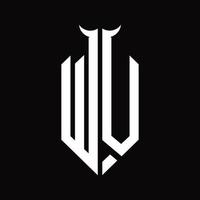 wv logo monogram met toeter vorm geïsoleerd zwart en wit ontwerp sjabloon vector