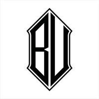 bu logo monogram met schildvorm en schets ontwerp sjabloon vector icoon abstract