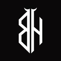 bh logo monogram met toeter vorm geïsoleerd zwart en wit ontwerp sjabloon vector