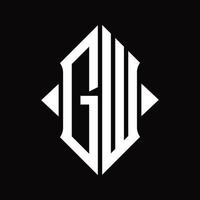 gw logo monogram met schild vorm geïsoleerd ontwerp sjabloon vector