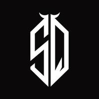 sq logo monogram met toeter vorm geïsoleerd zwart en wit ontwerp sjabloon vector