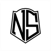 NS logo monogram met schild vorm schets ontwerp sjabloon vector