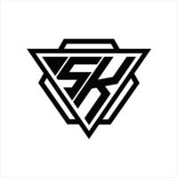 sk logo monogram met driehoek en zeshoek sjabloon vector