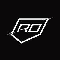 ro logo monogram brief met schild en plak stijl ontwerp vector