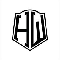 hw logo monogram met schild vorm schets ontwerp sjabloon vector