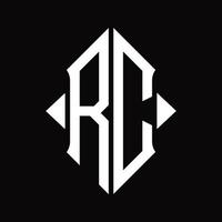 rc logo monogram met schild vorm geïsoleerd ontwerp sjabloon vector