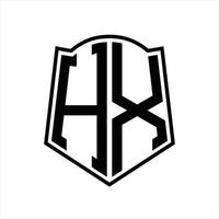 hx logo monogram met schild vorm schets ontwerp sjabloon vector