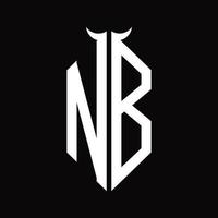 nb logo monogram met toeter vorm geïsoleerd zwart en wit ontwerp sjabloon vector