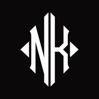 nk logo monogram met schild vorm geïsoleerd ontwerp sjabloon vector