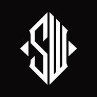 sw logo monogram met schild vorm geïsoleerd ontwerp sjabloon vector
