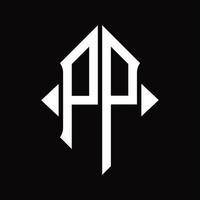 pp logo monogram met schild vorm geïsoleerd ontwerp sjabloon vector