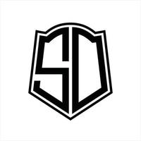 sd logo monogram met schild vorm schets ontwerp sjabloon vector