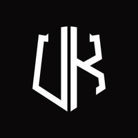 uk logo monogram met schild vorm lint ontwerp sjabloon vector
