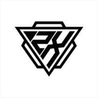 zx logo monogram met driehoek en zeshoek sjabloon vector