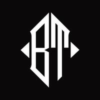 bt logo monogram met schild vorm geïsoleerd ontwerp sjabloon vector