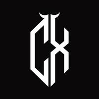 cx logo monogram met toeter vorm geïsoleerd zwart en wit ontwerp sjabloon vector