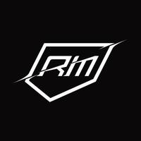 rm logo monogram brief met schild en plak stijl ontwerp vector