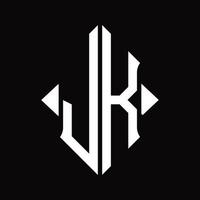 jk logo monogram met schild vorm geïsoleerd ontwerp sjabloon vector