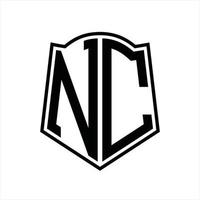 nc logo monogram met schild vorm schets ontwerp sjabloon vector