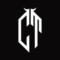ct logo monogram met toeter vorm geïsoleerd zwart en wit ontwerp sjabloon vector