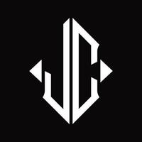 jc logo monogram met schild vorm geïsoleerd ontwerp sjabloon vector