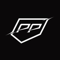 pp logo monogram brief met schild en plak stijl ontwerp vector