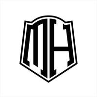 mh logo monogram met schild vorm schets ontwerp sjabloon vector