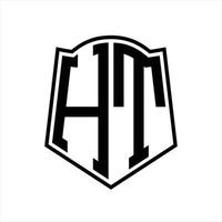 ht logo monogram met schild vorm schets ontwerp sjabloon vector