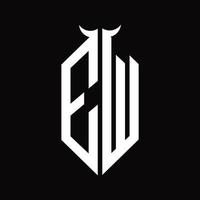 ew logo monogram met toeter vorm geïsoleerd zwart en wit ontwerp sjabloon vector