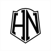 hn logo monogram met schild vorm schets ontwerp sjabloon vector