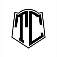 tc logo monogram met schild vorm schets ontwerp sjabloon vector