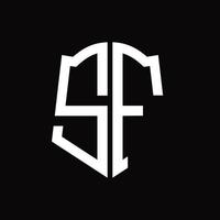 sf logo monogram met schild vorm lint ontwerp sjabloon vector