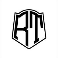 rt logo monogram met schild vorm schets ontwerp sjabloon vector