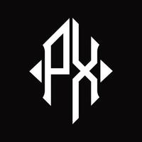 px logo monogram met schild vorm geïsoleerd ontwerp sjabloon vector