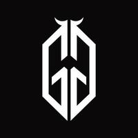 gg logo monogram met toeter vorm geïsoleerd zwart en wit ontwerp sjabloon vector