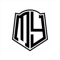 mijn logo monogram met schild vorm schets ontwerp sjabloon vector