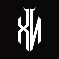 xn logo monogram met toeter vorm geïsoleerd zwart en wit ontwerp sjabloon vector
