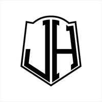 jh logo monogram met schild vorm schets ontwerp sjabloon vector