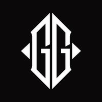 gg logo monogram met schild vorm geïsoleerd ontwerp sjabloon vector