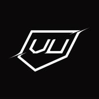 vu logo monogram brief met schild en plak stijl ontwerp vector